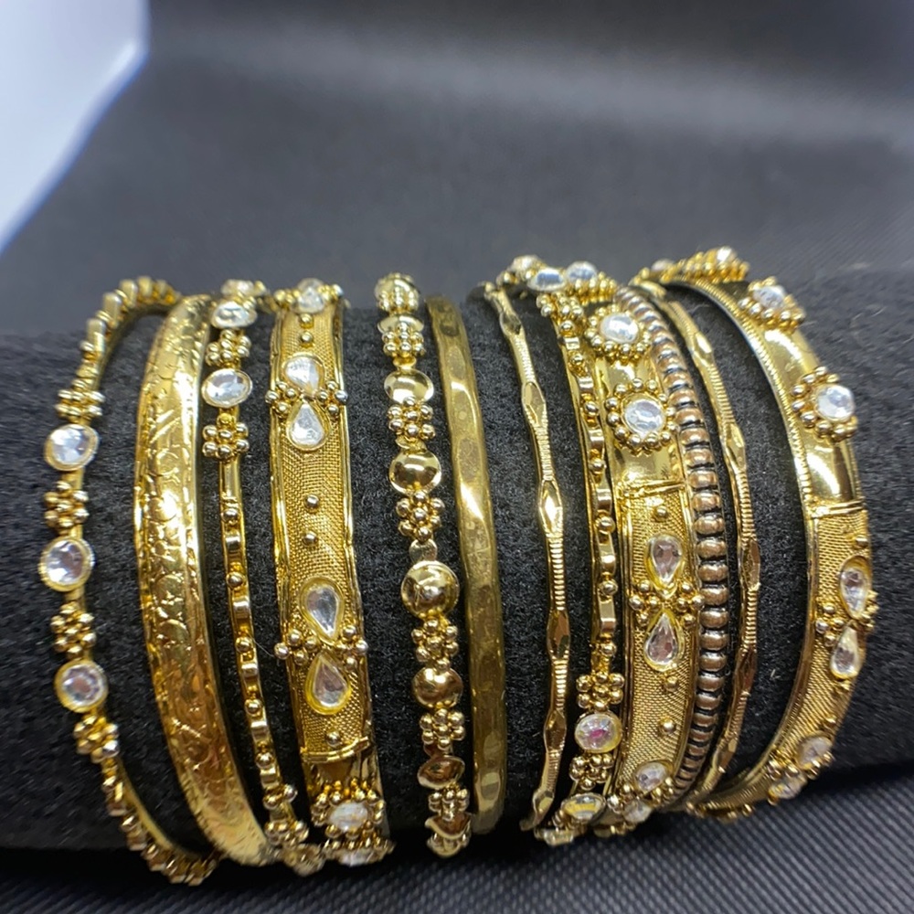 Multiple Gold Crystal Bangle Bracelets - image 1